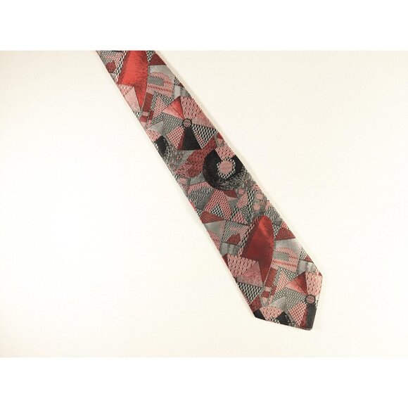 Vintage Jonathan Bryan abstract neck tie, red + chrome umbrella mod necktie, - Picture 5 of 10